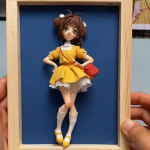 Handmade Clay Sakura Kinomoto 3D Framed Art | Cardcaptor Sakura Custom Clay Figurine Framed Doll Decor Gift