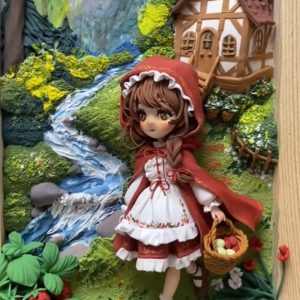 Custom Handmade Air Dry Clay 3D Frame Gift Little Red Riding Hood Forest Scene Clay Figurine Wall Decor