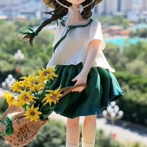 Handmade Air Dry Clay Figurine Straw Hat Sunflower Girl Doll, Custom Hand Sculpted Countryside Girl Ornament Unique Handcrafted Gift for Her